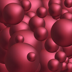 Background with red balls, blur effect. 3d round spheres. Geometric design elements circle ball pattern. Flying shapes in empty space. Design for poster, banner, placard. vector illustration. Eps 10
