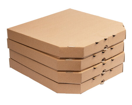 packing boxes with pizza on a white background