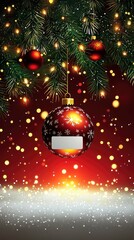 Fototapeta premium Festive Christmas Ornament with Snow and Lights