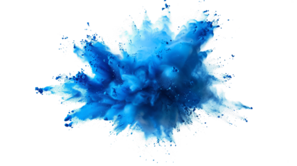 Dynamic blue powder explosion isolated high quality transparent background high resolution explosive particle burst for creative and commercial use