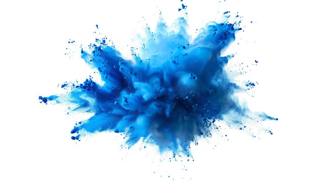 Dynamic blue powder explosion isolated high quality transparent background high resolution explosive particle burst for creative and commercial use