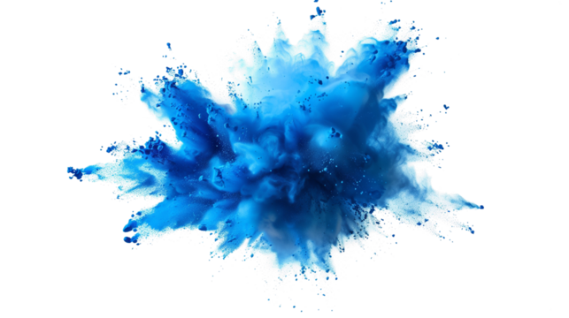Dynamic blue powder explosion isolated high quality transparent background high resolution explosive particle burst for creative and commercial use