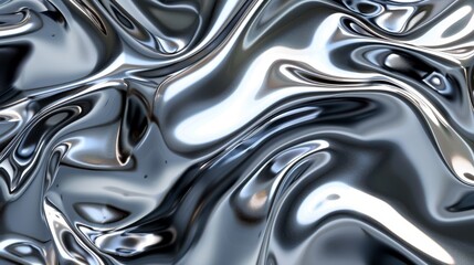 Liquid silver, metallic surface, abstract wave, shiny, elegant