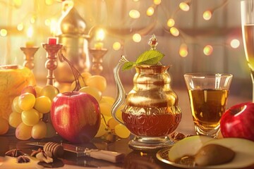 An arrangement of food and drink, suggesting a festive occasion or holiday celebration.