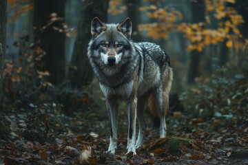 Obraz premium gray wolf standing in the woods