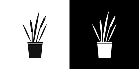 cattails in pot icon line art vector