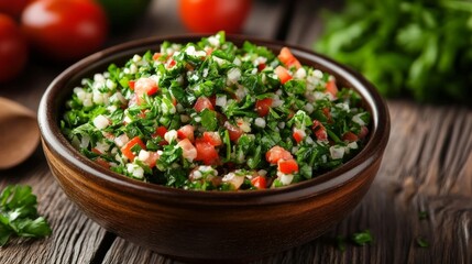 Bowl of tabbouleh, parsley