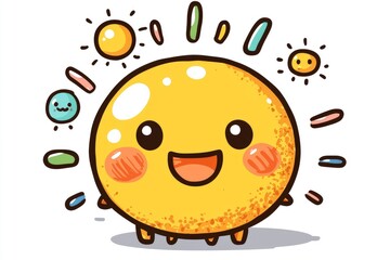 Obraz premium Happy Sun Character with Smiling Face and Colorful Rays