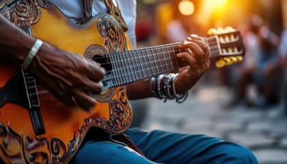 Obraz premium Street musicians, vibrant performances, urban culture, lively streets