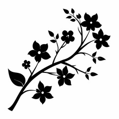 Fototapeta premium Black silhouette of branch with flowers art vector illustration