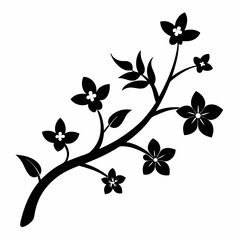 Fototapeta premium Black silhouette of branch with flowers art vector illustration