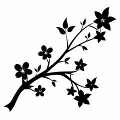Black silhouette of branch with flowers art vector illustration