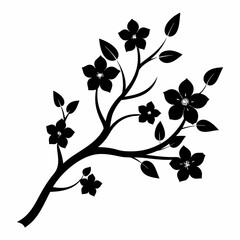 Black silhouette of branch with flowers art vector illustration