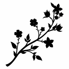Fototapeta premium Black silhouette of branch with flowers art vector illustration