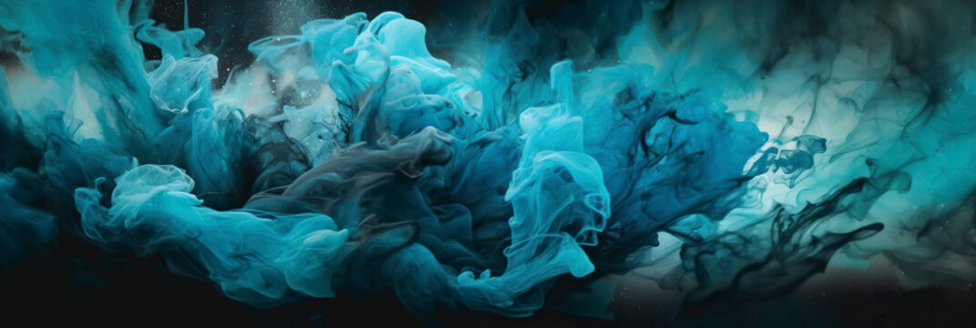 Blue flow paint background. Horizontal abstract banner