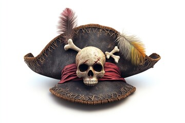 A themed pirate hat with a skull and crossbones on it, perfect for costume parties or those who love the pirate lifestyle.