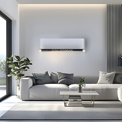Energy efficient air conditioner with fresh natural in a modern living room. 