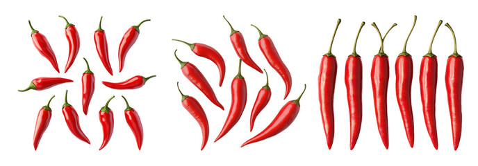 Red chili peppers set isolated on transparent background