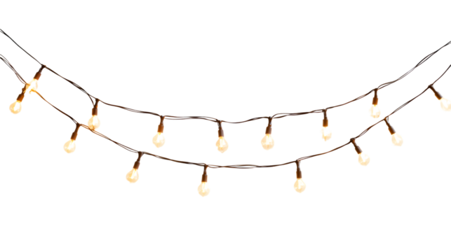 Twinkling string lights design, isolated on white background