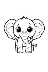 Fototapeta premium A cute cartoon baby elephant with a big head and eyes, captured in a black and white drawing. The happy gesture and detailed snout create a charming pattern in this art piece