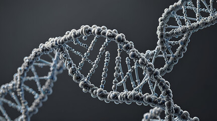 3D-rendered image of a DNA double helix forming the shape of the Vitamin B molecule, light silver gradient background, generative.ai
