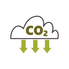 CO2 emission reduction icon. Cloud sign. Carbon dioxide emissions, emission reductions. Zero carbon footprint. Global warming. Climate change problem concept. Flat vector illustration