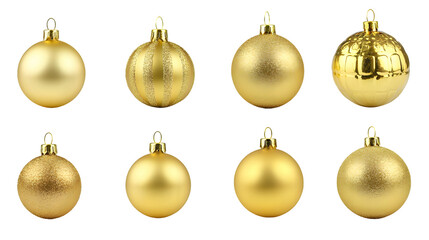 Set of ornaments light balls gold color for decorated Christmas festive, isolated on white background