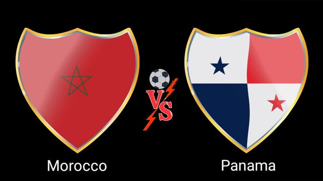 Morocco vs Panama football soccer match video animation with versus flag symbols in golden silver frame and black background