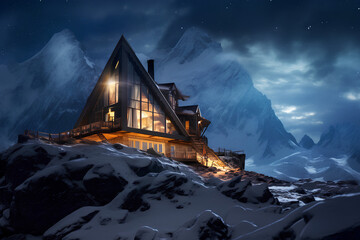 mountain lodging in winter