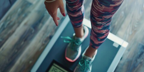 A woman in athletic attire using a step machine to work out.