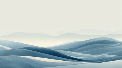 Minimalist Landscape of Rolling Hills in Cool Tones Emphasizing Tranquility and Space Calming Meditative Ambiance Modern and Abstract Design Themes Collectively Exemplifying Subtle Elegance