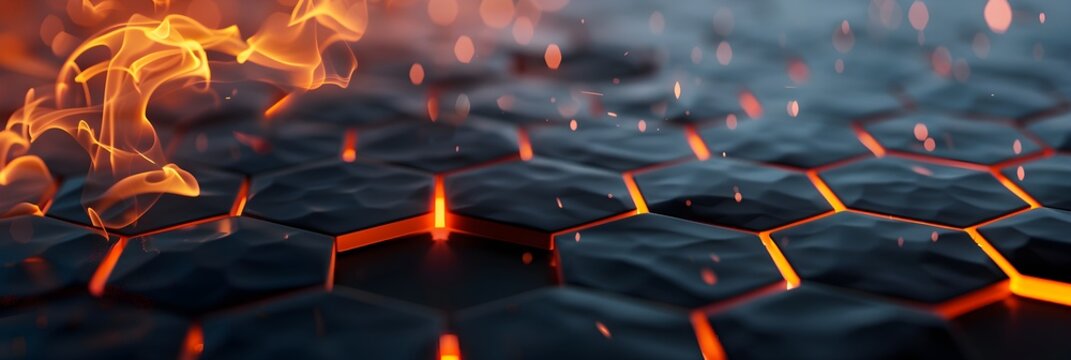 Futuristic abstract backround with hexagons and flame