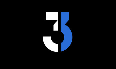 3 Blue White Line Number Modern Logo