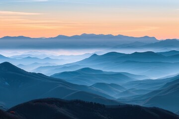 Breathtaking Sunset Casting Warm Hues Over Majestic Mountains, Serene and Picturesque Landscape Illustration