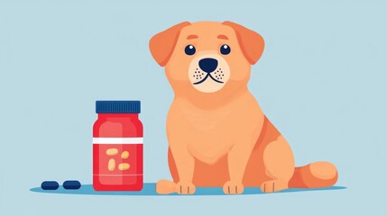 Fototapeta premium Flat design featuring omega 3 enriched pet nutrition supplements for dogs cats and other household pets The image depicts various containers packages and bowls containing the supplements