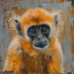 Fototapeta premium monkey animal portrait wildlife brown painting art mammal primate cute eyes fur face close-up nature brush strokes 