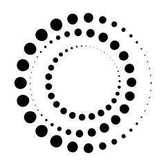 Halftone dotted speed lines circle. Geometric art in circle form. Round swirl movement symbol. Halftone circular dotted frame.  design elements