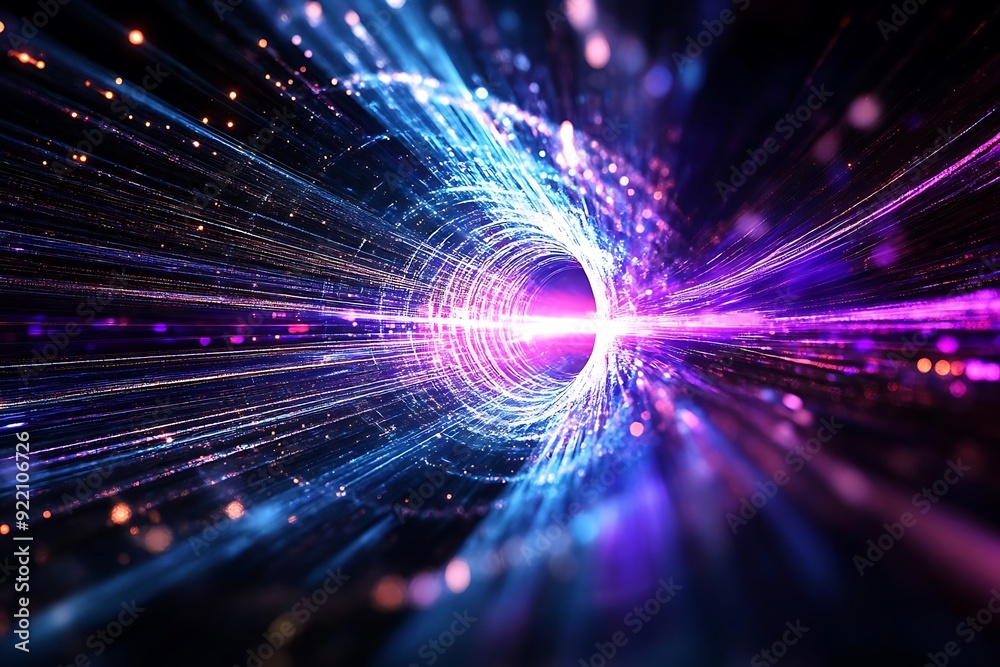 Wall mural abstract tunnel of light with vibrant colors, creating a sense of depth and motion through a cosmic 