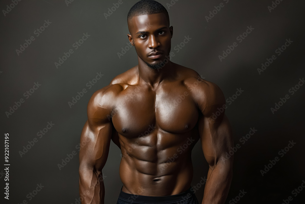 Poster a shirtless black man posing for a picture with his hands on his hips