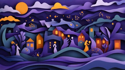 Obraz premium Papercut Festive Decorations, Lively Parades, and Joyful Celebrations: Abstract Simple Minimal Joyful and Colorful 2D Layered Layout