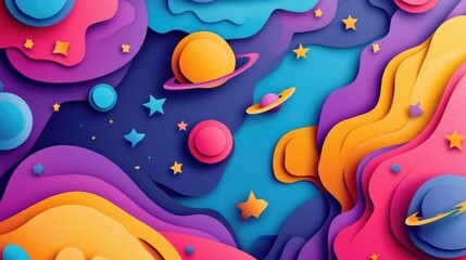 Papercut Stars, Planets, and Fantastical Space Adventures: Abstract Simple Minimal Joyful and Colorful 2D Layered Layout