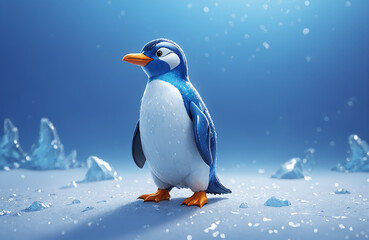 Fototapeta premium 3d render of cartoon penguin in realistic ice background