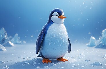 Obraz premium 3d render of cartoon penguin in realistic ice background