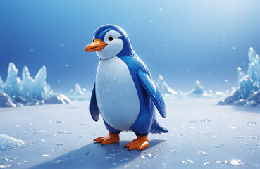 Obraz premium 3d render of cartoon penguin in realistic ice background