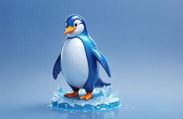 Obraz premium 3d render of cartoon penguin in realistic ice background