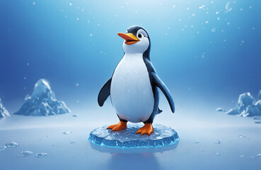 Obraz premium 3d render of cartoon penguin in realistic ice background
