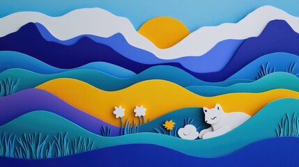 Papercut Childhood Dreams, Playful Toys, and Imaginary Friends: Abstract Simple Minimal Joyful and Colorful 2D Layered Layout