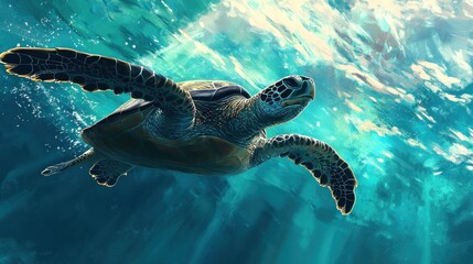Obraz premium Sea Turtle Swimming in the Ocean