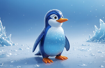 Fototapeta premium 3d render of cartoon penguin in realistic ice background