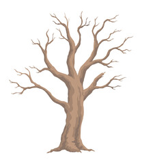Fototapeta premium Old dead tree. Hand draw leafless trunk. Winter or autumn season plants icon, dry naked branch silhouette. Nature ecology problems concept. Isolated illustration